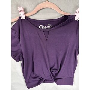 Zyia Active Purple Twist Front Cropped Athletic Top Women Performance Gym Yoga S